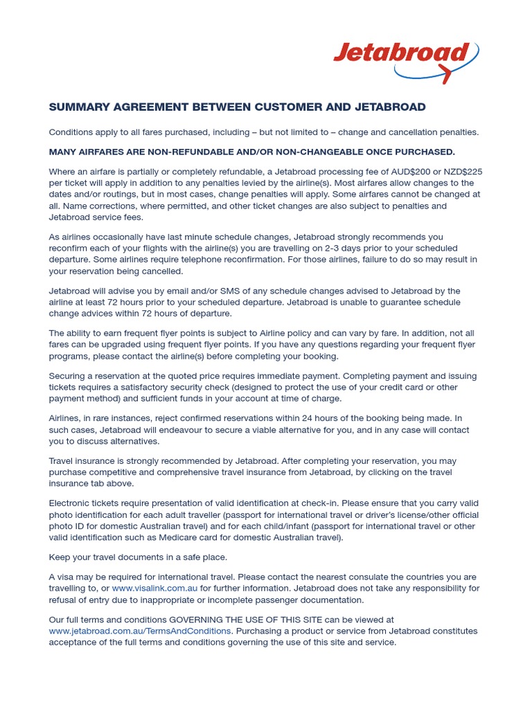 Jetabroad Terms and Conditions PDF Dangerous Goods Frequent Flyer