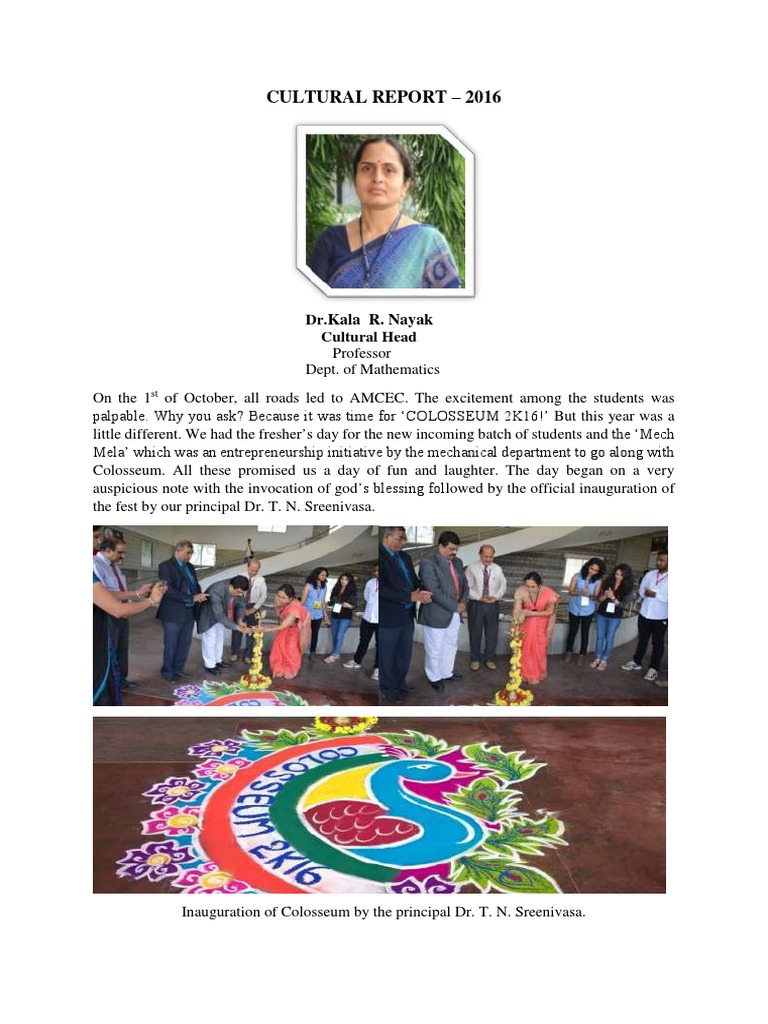 Cultural Report - 2016: Dr. Kala R. Nayak Cultural Head | PDF