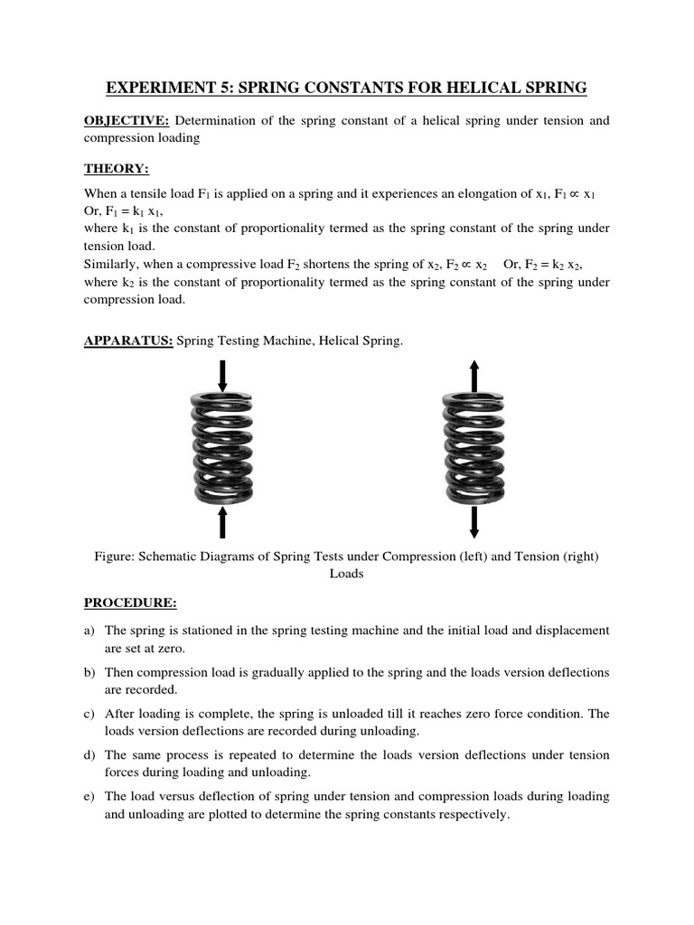 Experiment 5 Spring Constants For Helical Spring PDF
