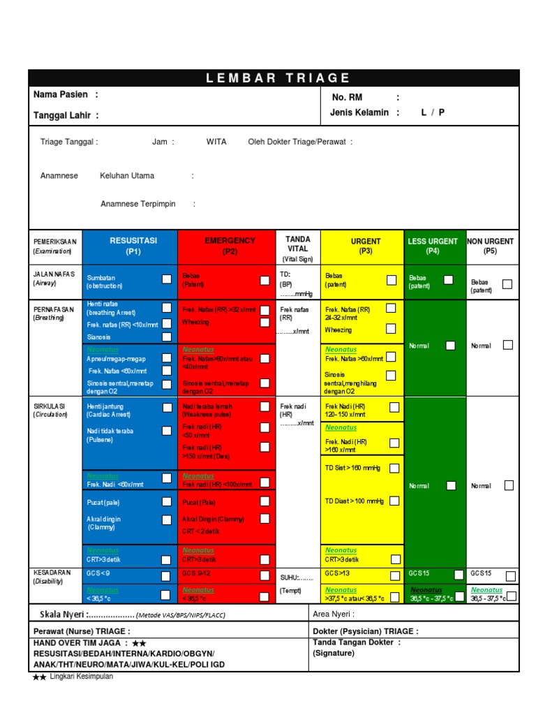 Triage Form for Patient Assessment | PDF