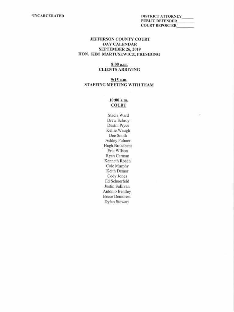 Jefferson County Court Calendar Sept. 26, 2019 | PDF