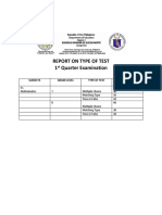 Report On Type of Test 1 Quarter Examination
