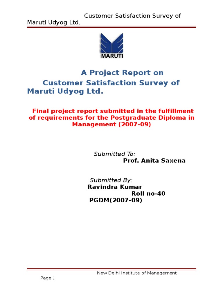 Analysis of Customer Satisfaction with Maruti Udyog Ltd. A Study of