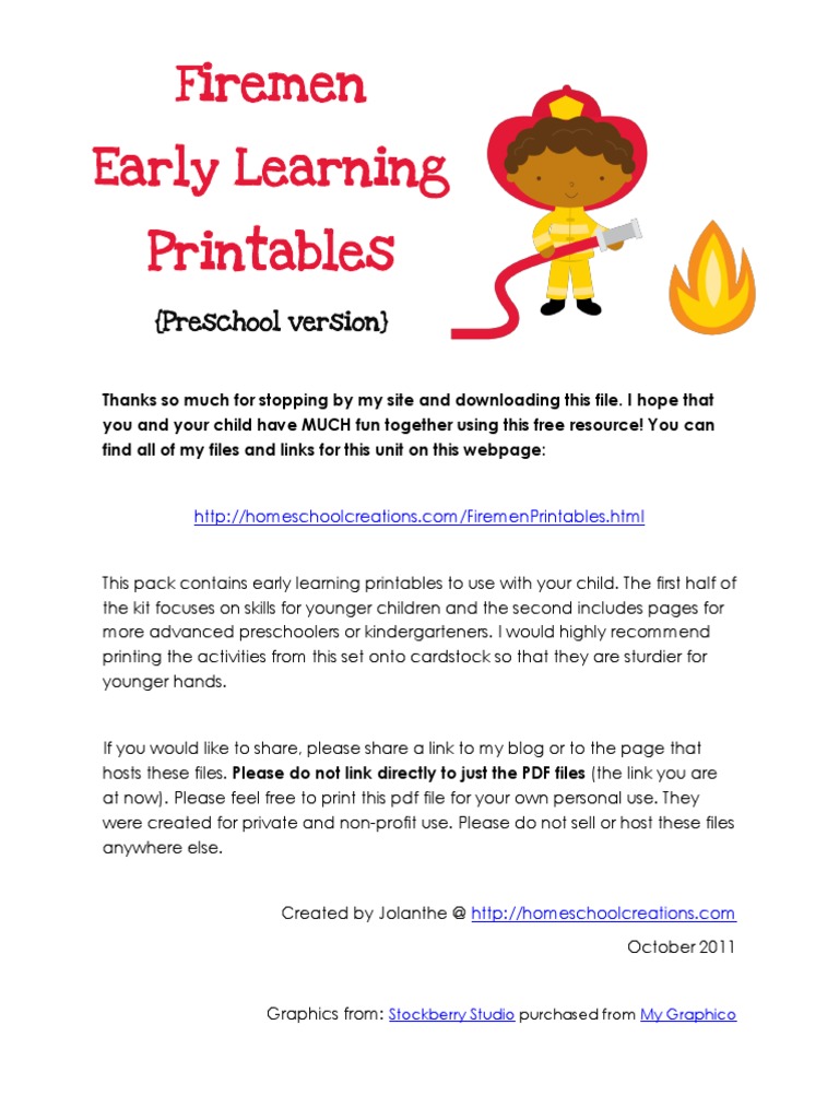 Preschool Firefighter Printables Pack | PDF | Fire Engine | Firefighter