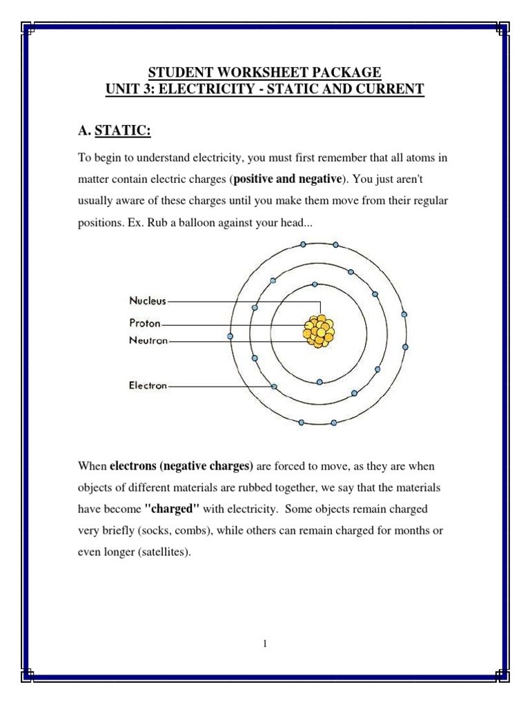 Static Electricity Worksheet | PDF | Electric Charge | Series And ...