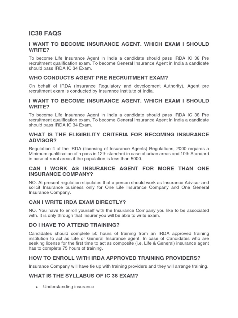 Ic38 Faqs | Download Free PDF | Insurance Broker | Test (Assessment)