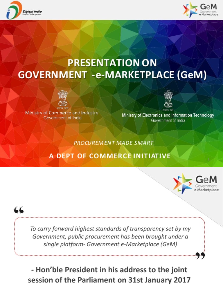 Presentation On Government - E-Marketplace (Gem) : A Dept of Commerce ...