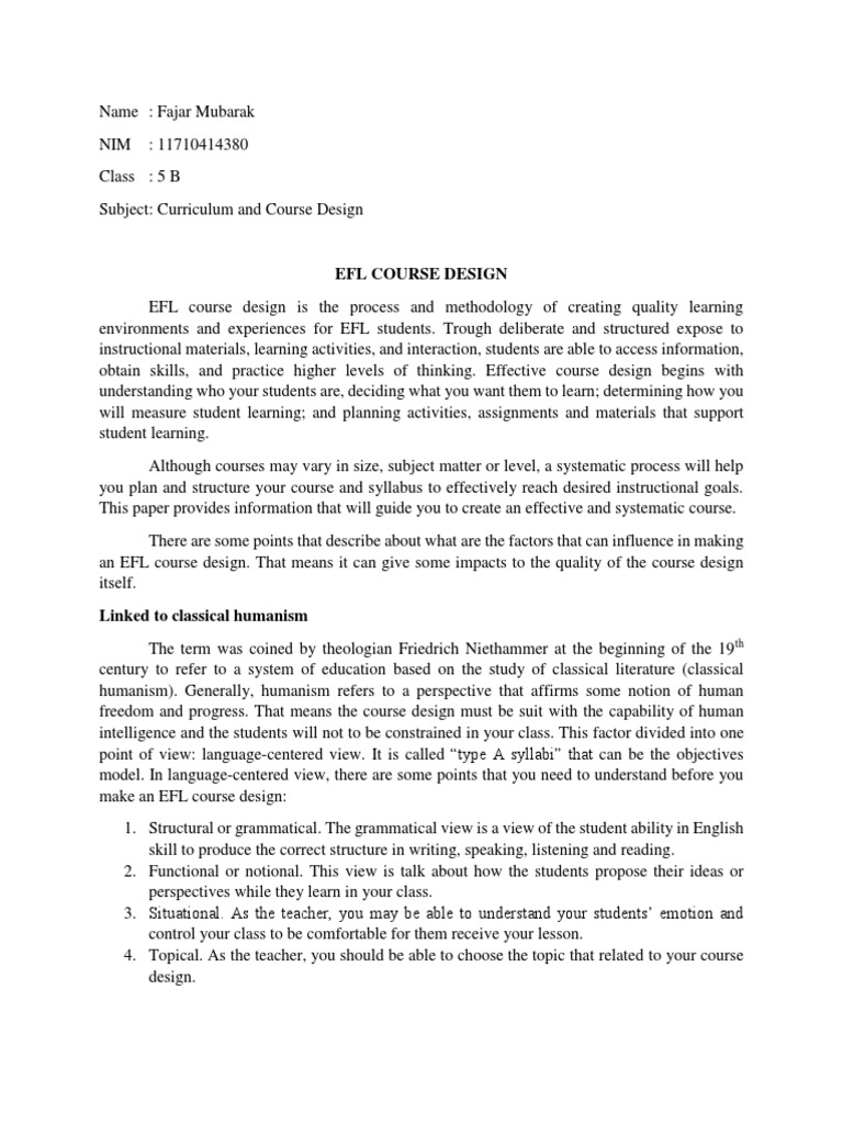EFL Course Design Principles and Methods | PDF | English As A Second Or ...