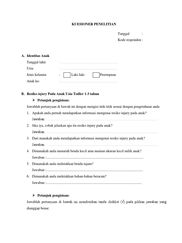 KUESIONER PENELITIAN Resiko Injury | PDF