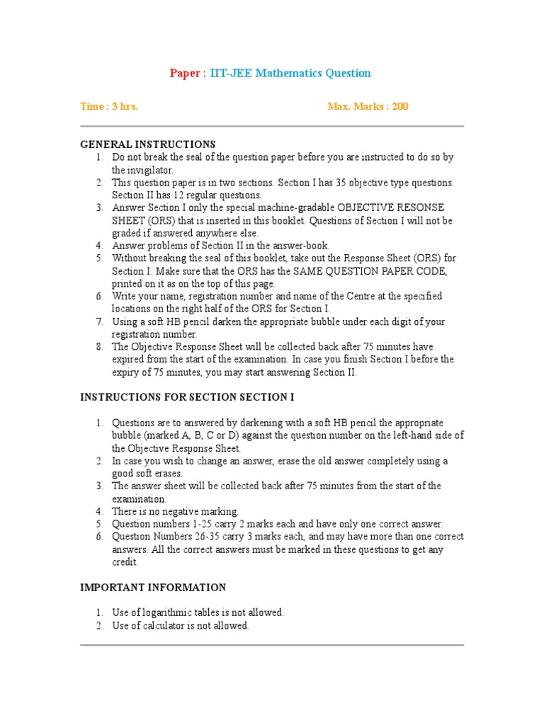 IIT-JEE Mathematics Exam Paper Guide | PDF | Circle | Tangent