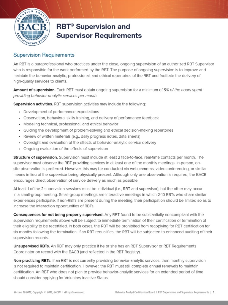 RBT Supervision and Supervisor Requirements 181228 PDF PDF