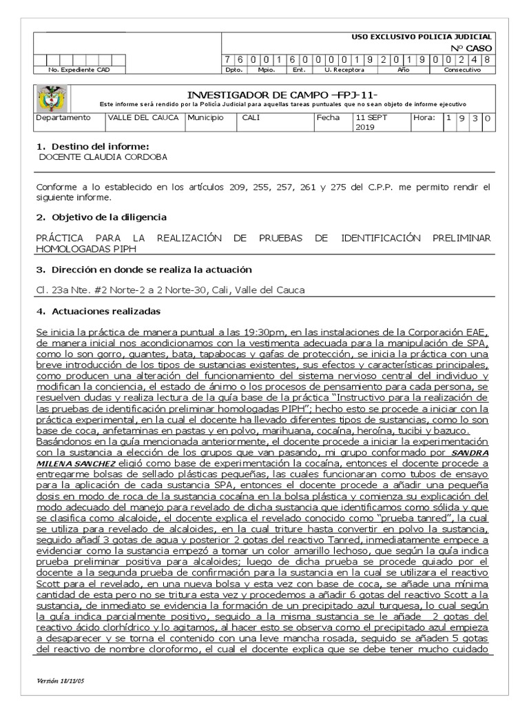 Pruebas de Identificación Preliminar PIPH | PDF | Cocaína | Productos ...