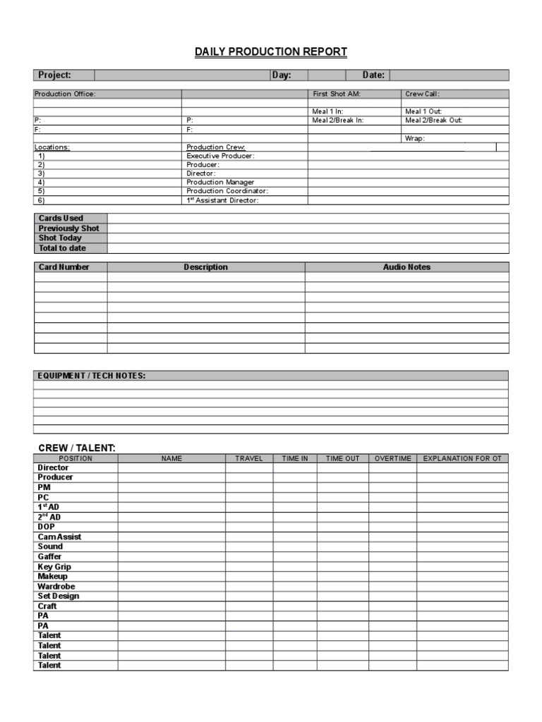 Daily Film Production Report Template | PDF | Leisure