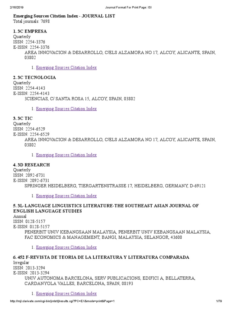 List Of Emerging Sci International Standard Serial Number Academic Publishing