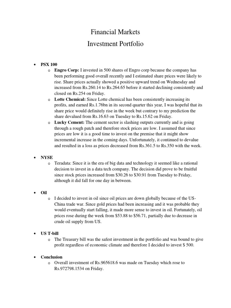 Weekly Investment Portfolio Analysis | PDF