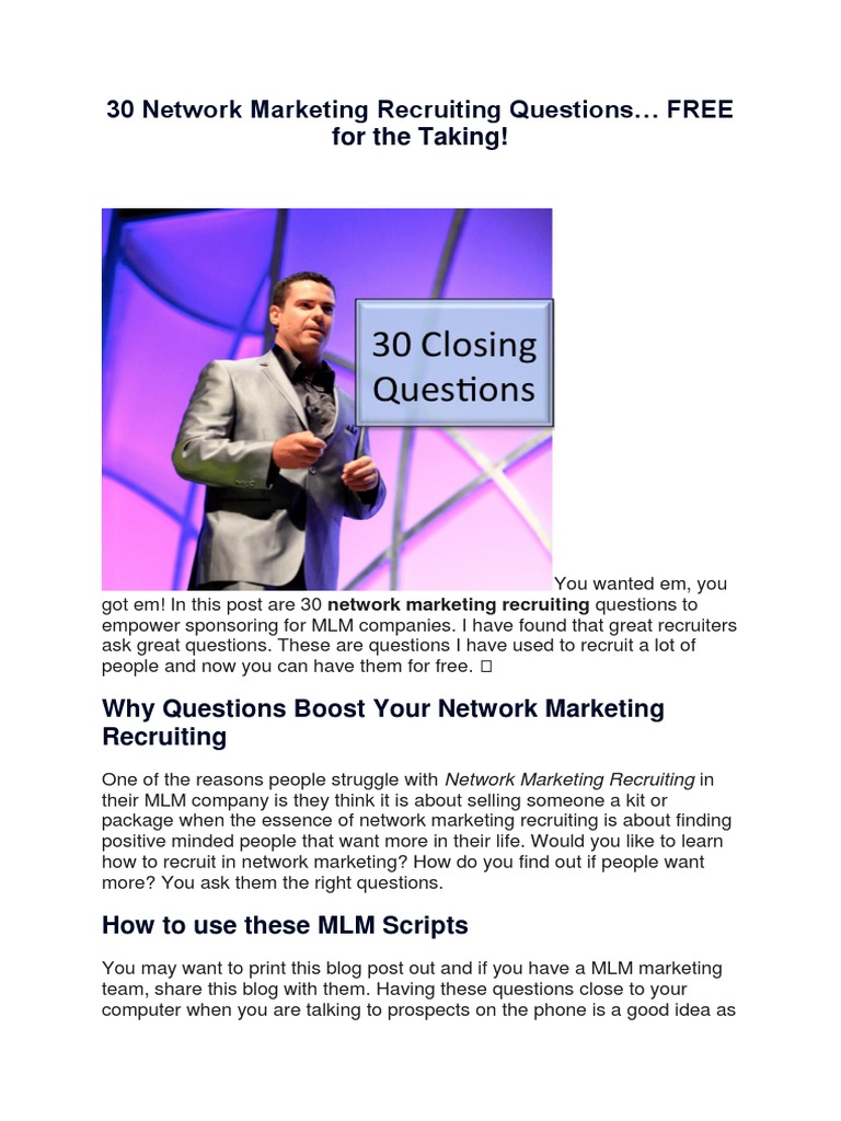 30 Essential MLM Recruiting Questions | PDF | Multi Level Marketing