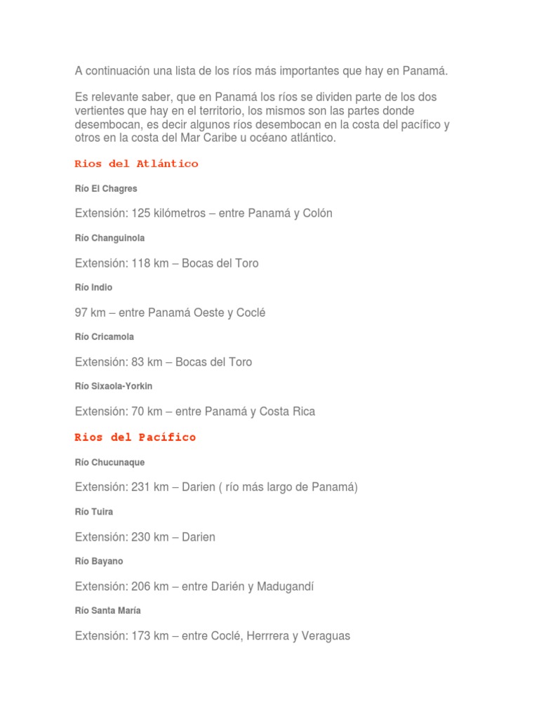 Principales ríos de Panamá | PDF