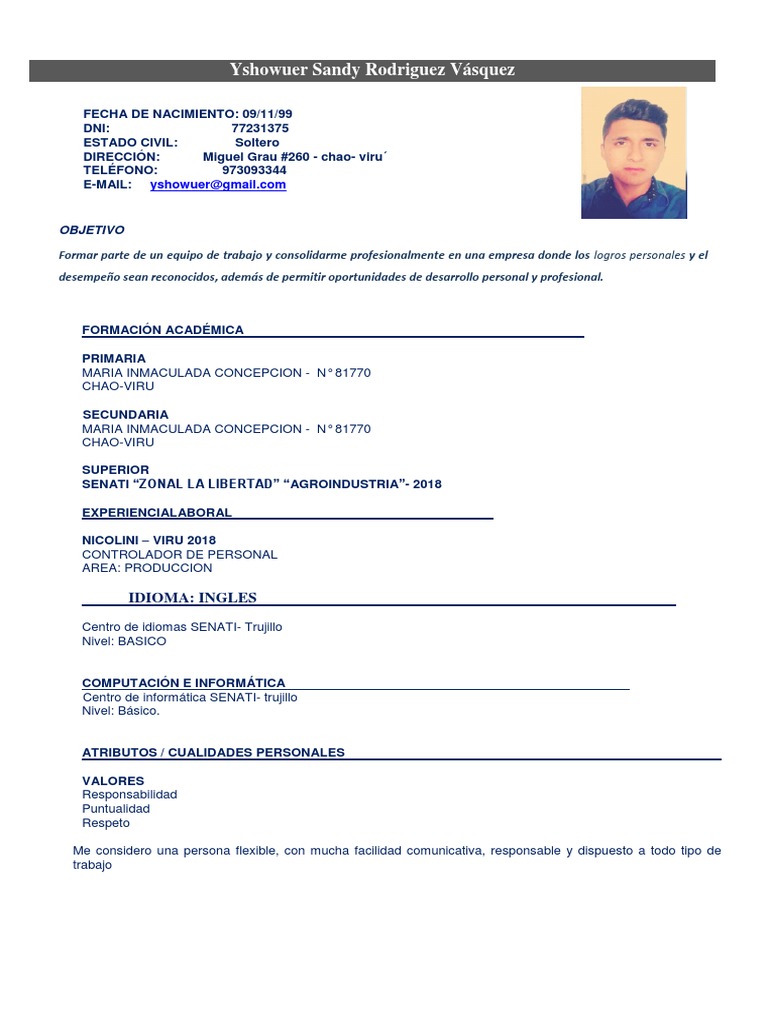 CV Yshowuer Sandy Rodríguez Vásquez | PDF