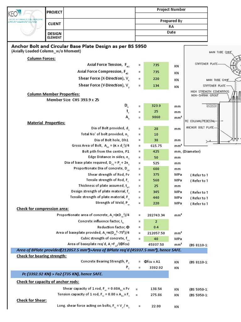 Anchor Bolt and Circular Base Plate Design As Per BS 5950 PDF