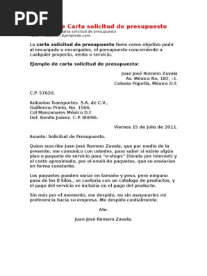 Ejemplo De Carta Solicitud De Presupuesto Pdf Presupuesto