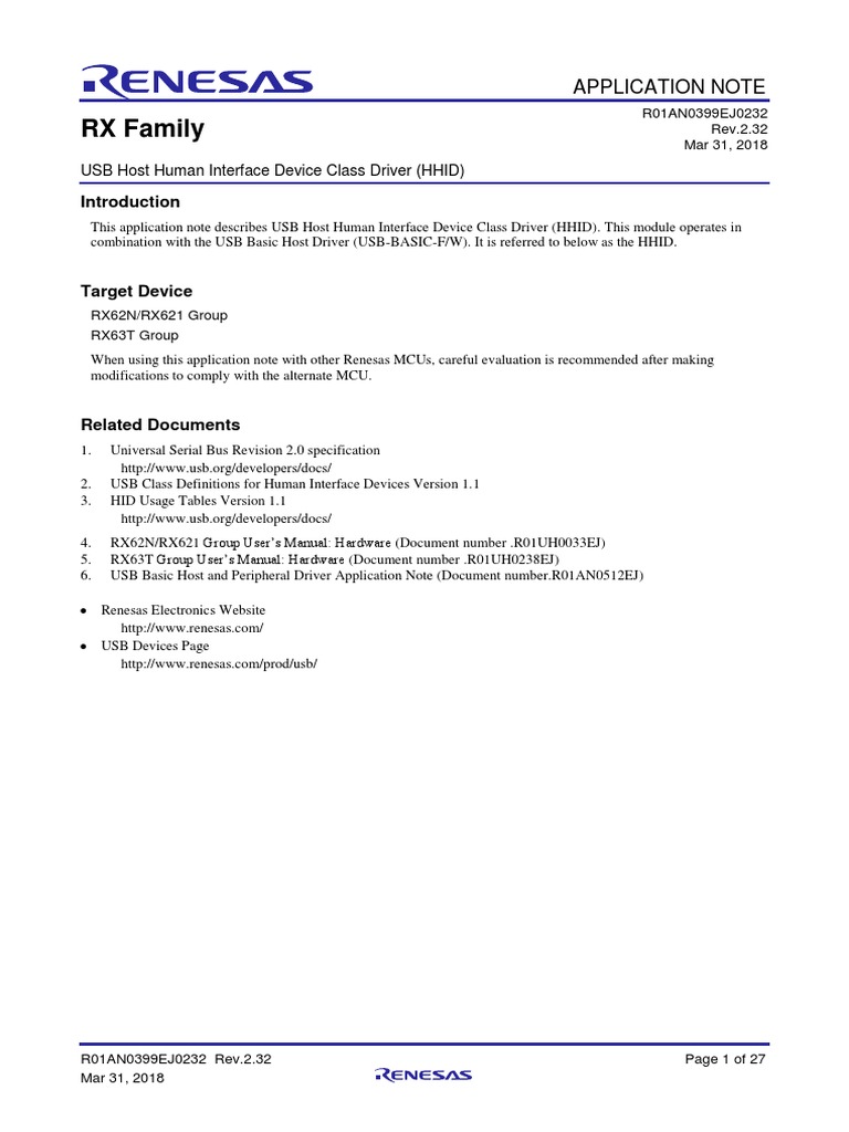 RX Family: Application Note | PDF | Usb | Device Driver