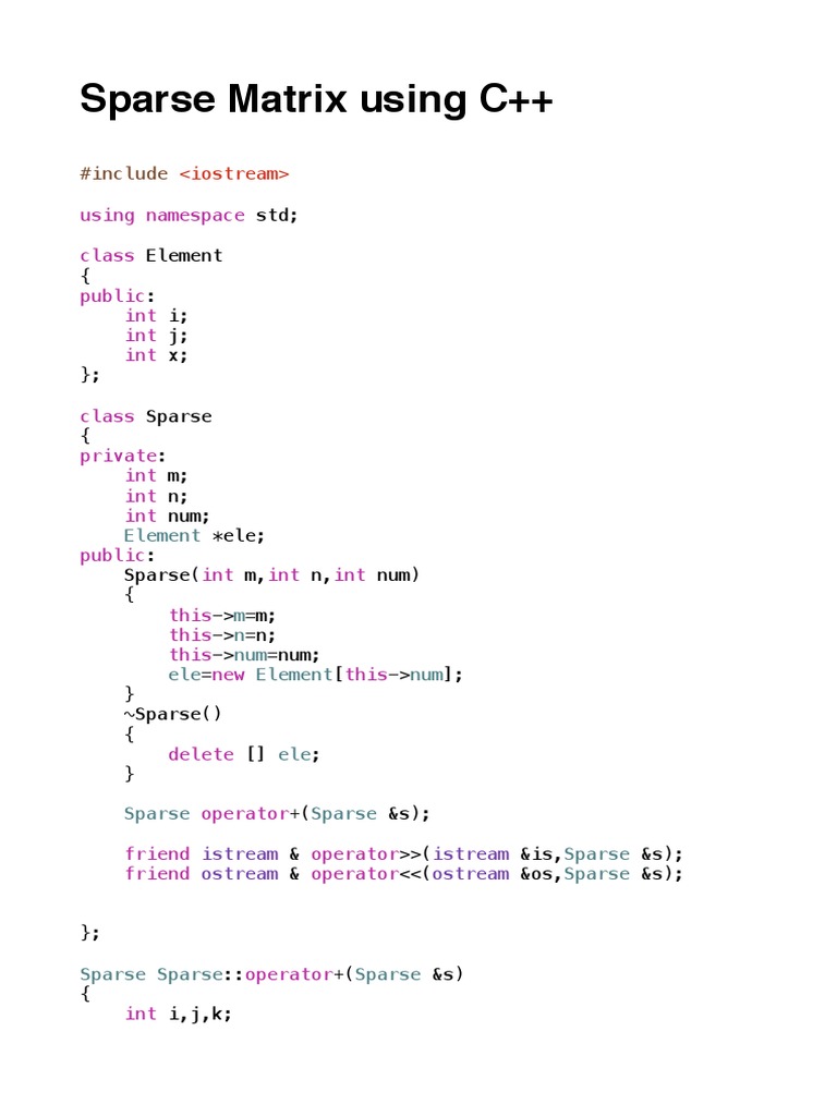 Sparse Matrix Using C++ | PDF