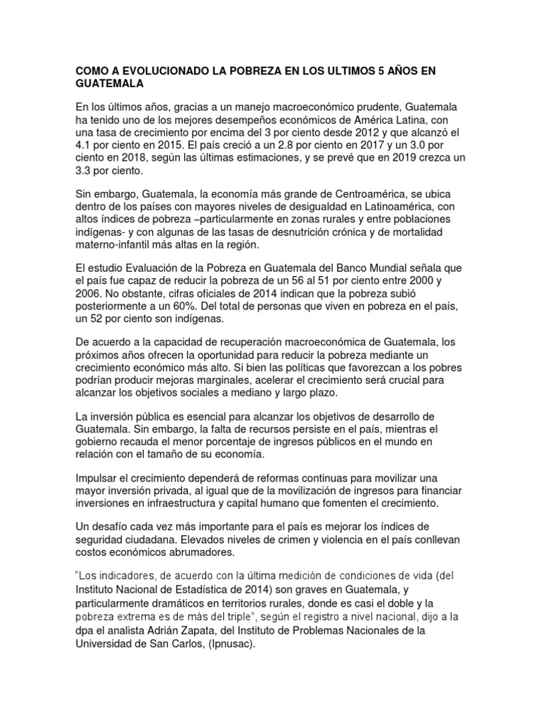 Evolución de la pobreza en Guatemala | PDF | Guatemala | Pobreza