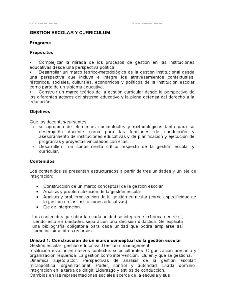 Programa Gestión Escolar y Curriculum 2019 | PDF | Plan de estudios ...