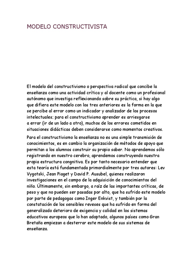 Modelo Constructivista | PDF | Constructivismo (filosofía de la ...