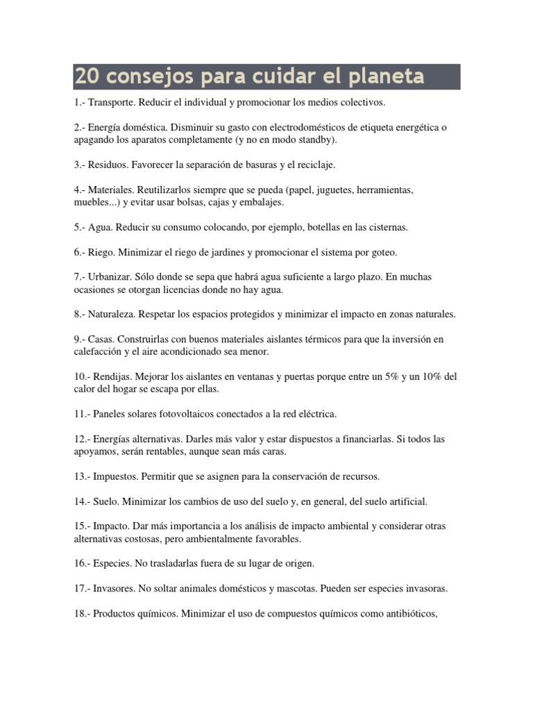 20 Consejos para Cuidar El Planeta y Conservacion Del Medio Ambiente ...