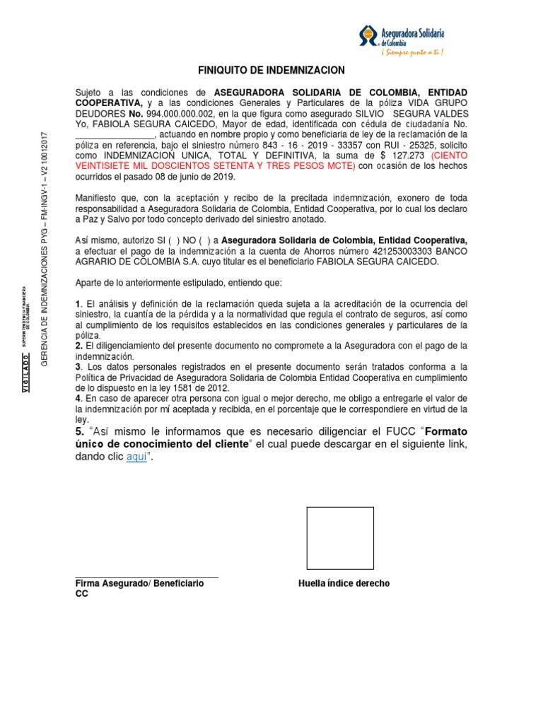 Carta De Finiquito 25325 Fabiola Pdf Poliza De Seguros Gobierno