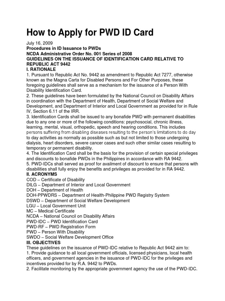 PWD ID Card Application Guidelines | PDF | Identity Document | Disability