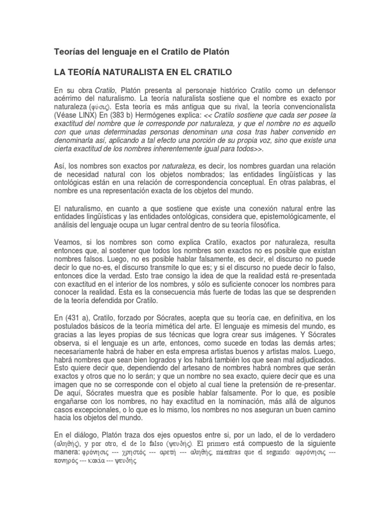 Teorías del lenguaje en el Cratilo de Platón | PDF | Teoría | Platón