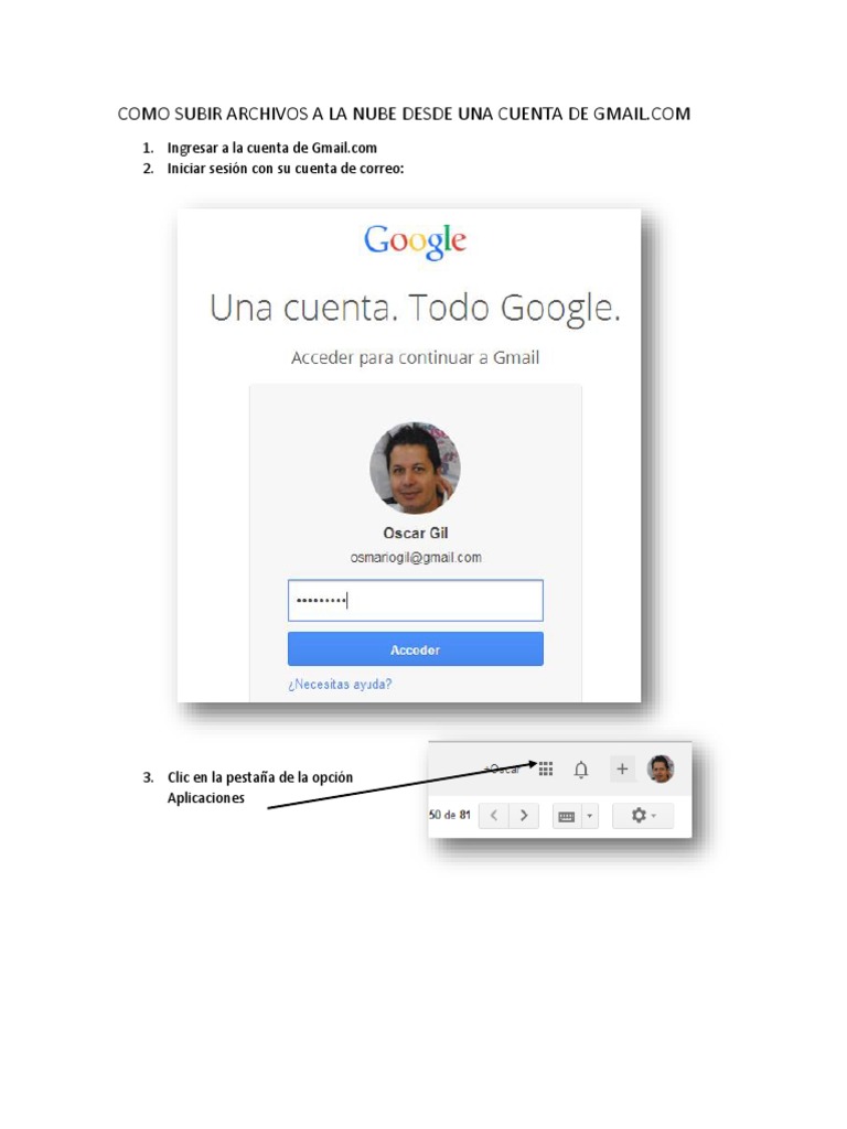 Como Subir Archivos A La Nube Desde Una Cuenta de Gmail | PDF ...