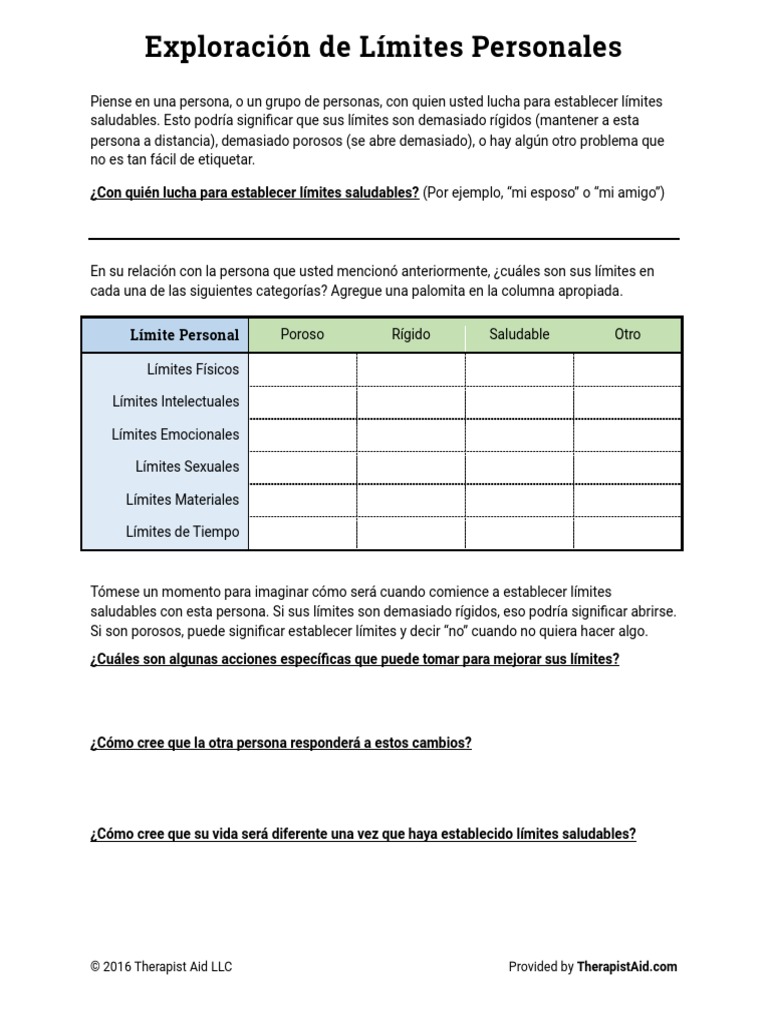 Boundaries Exploration Activity Spanish PDF