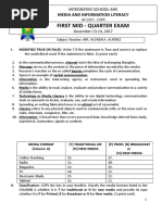 First Mid - Quarter Exam: Media and Information Literacy