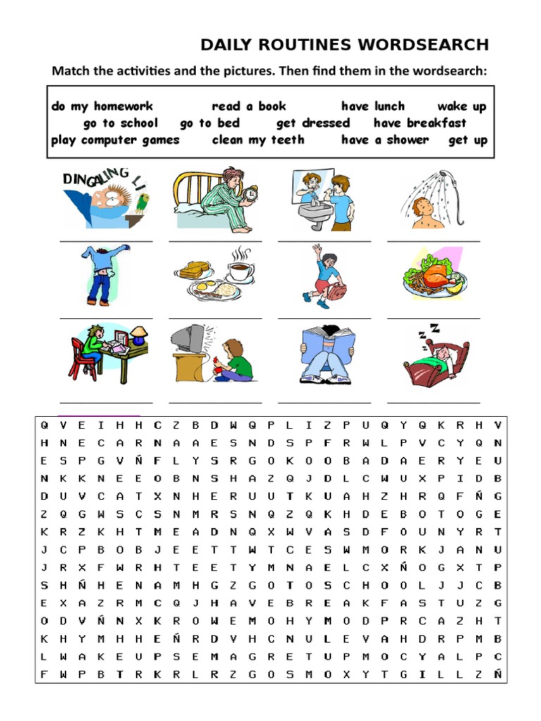 Daily Routines Picture Dictionary and Wordsearch Crosswords Picture ...