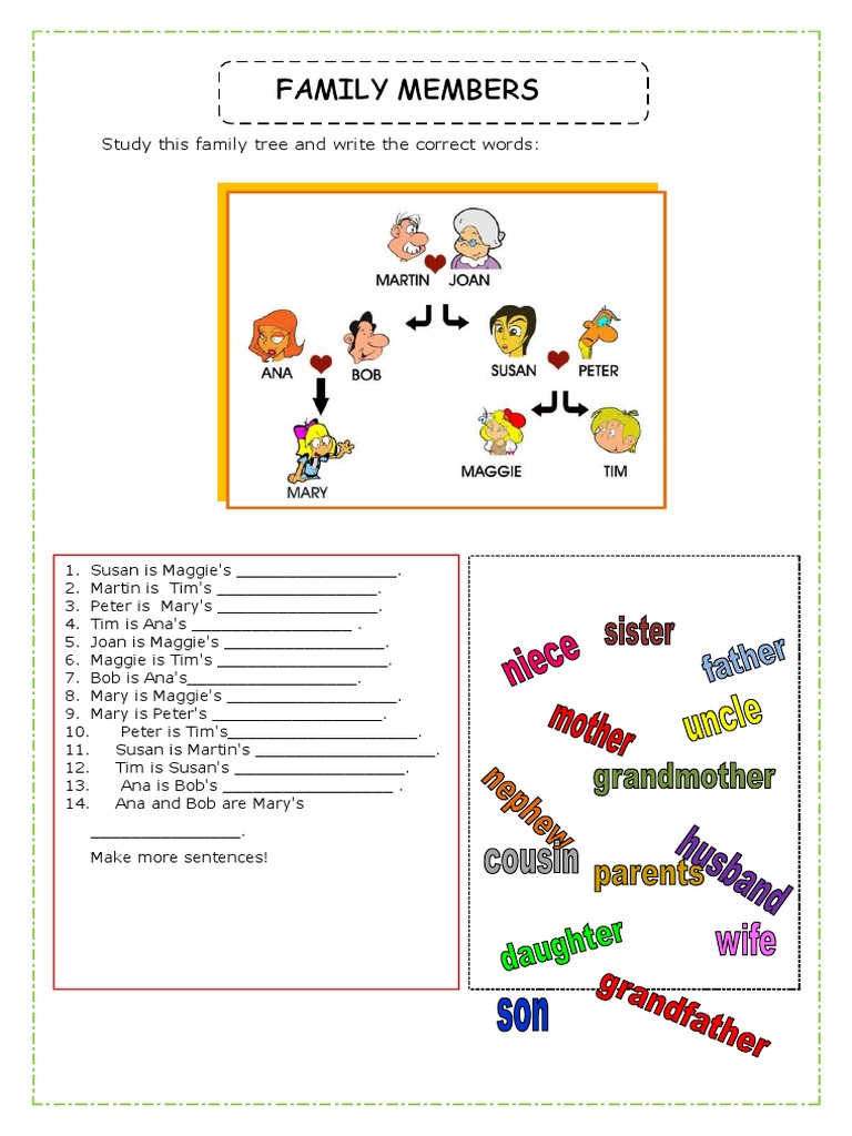 Family Members: Study This Family Tree and Write The Correct Words ...