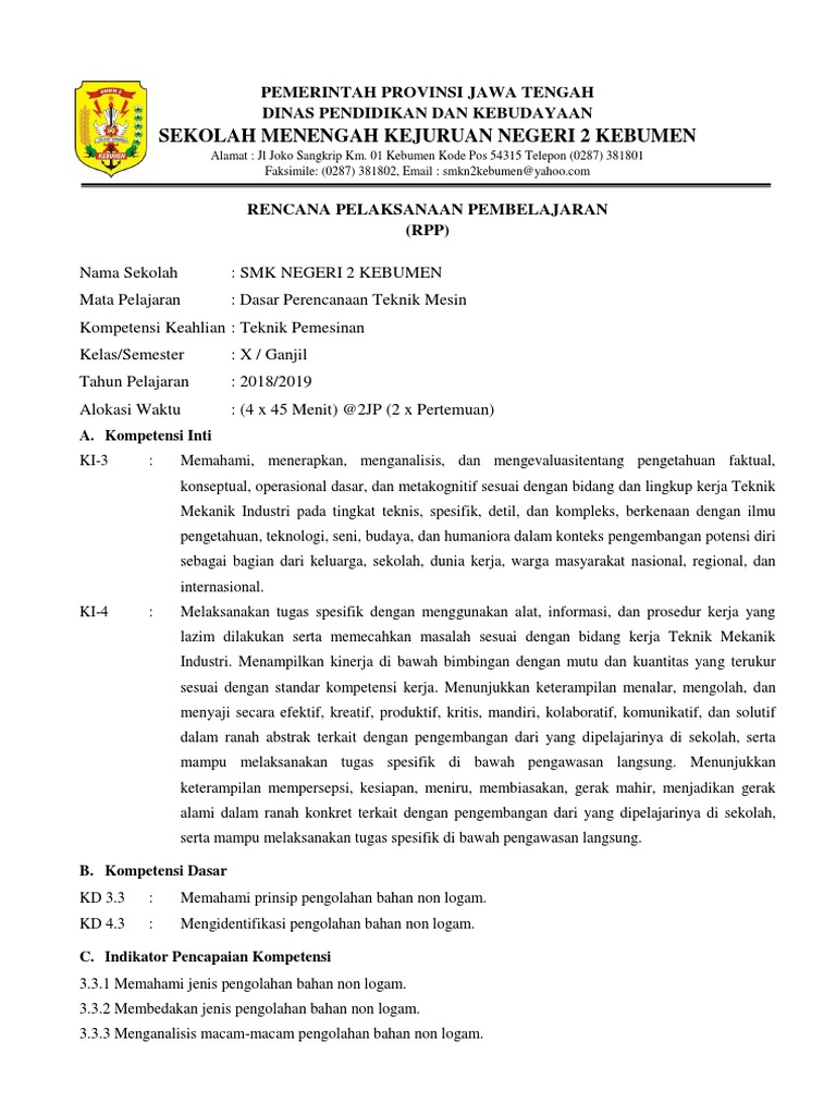 Rpp 3 3 Memahami Prinsip Pengolahan Bahan Non Logam