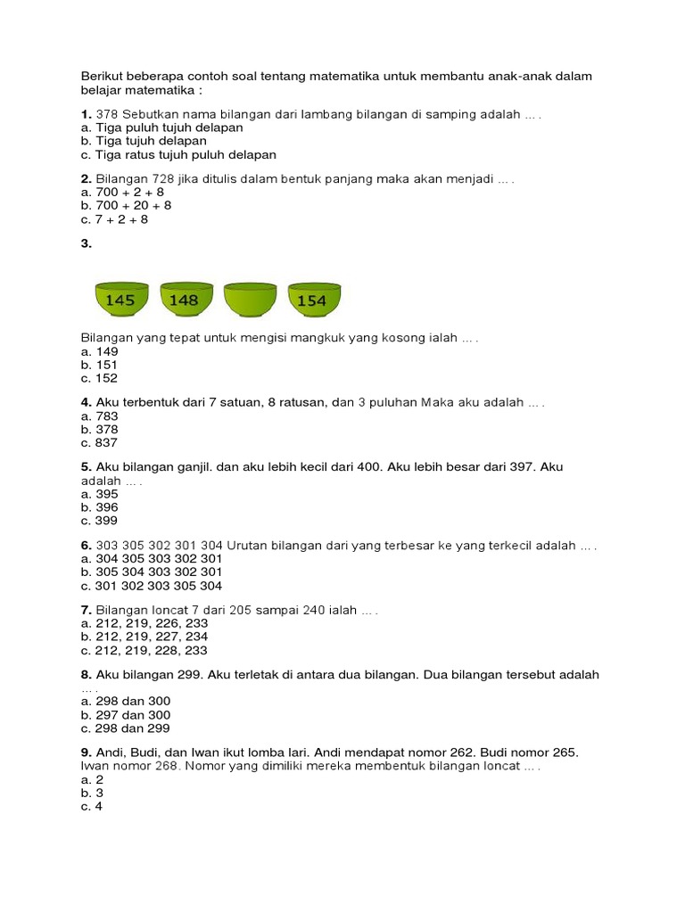 Berikut Beberapa Contoh Soal Tentang Matematika Untuk Membantu Anak
