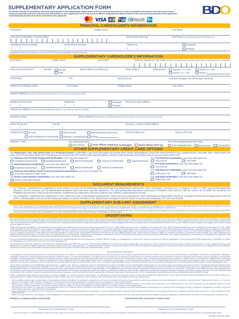 BDO Supplementary Application Form | Visa Inc. | Credit Card | Free 30-day Trial | Scribd