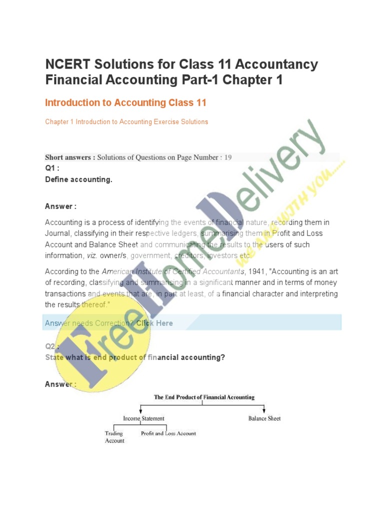 NCERT Class 11 Accountancy Solutions | PDF | Expense | Revenue