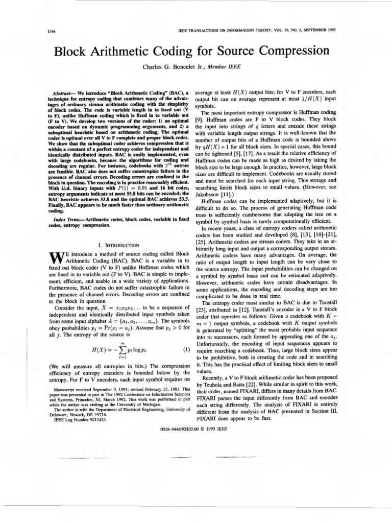 Block Arithmetic Coding Source Compression: Abstruct | PDF | Code ...