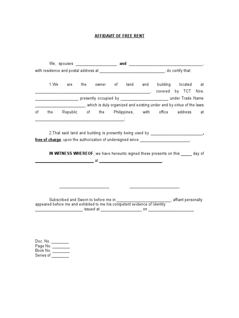 Affidavit of Free Rent | PDF | Affidavit | Comparative Law