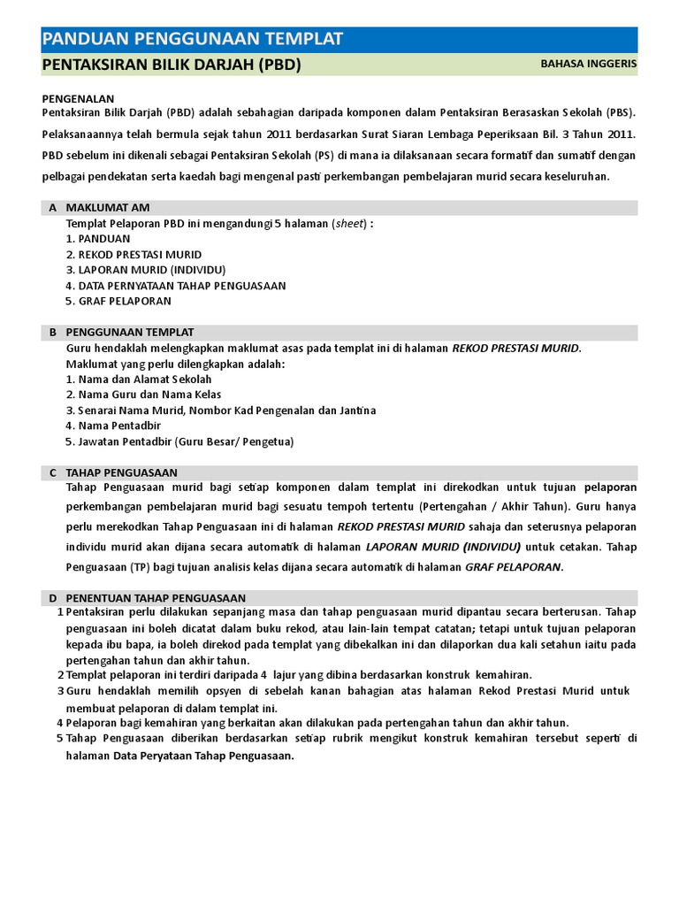 Templat Pelaporan Pbd B Inggeris Sk Tahun 2 Mumtaz Pdf