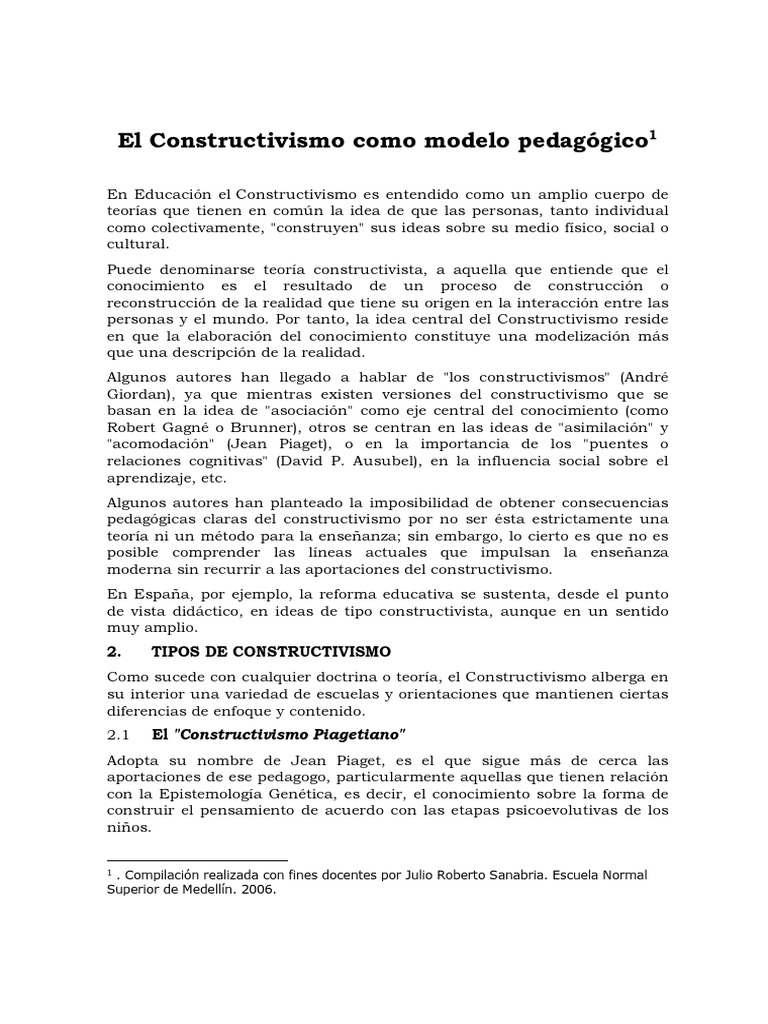 El Constructivismo Como Modelo Pedagogico PDF | PDF | Constructivismo ...