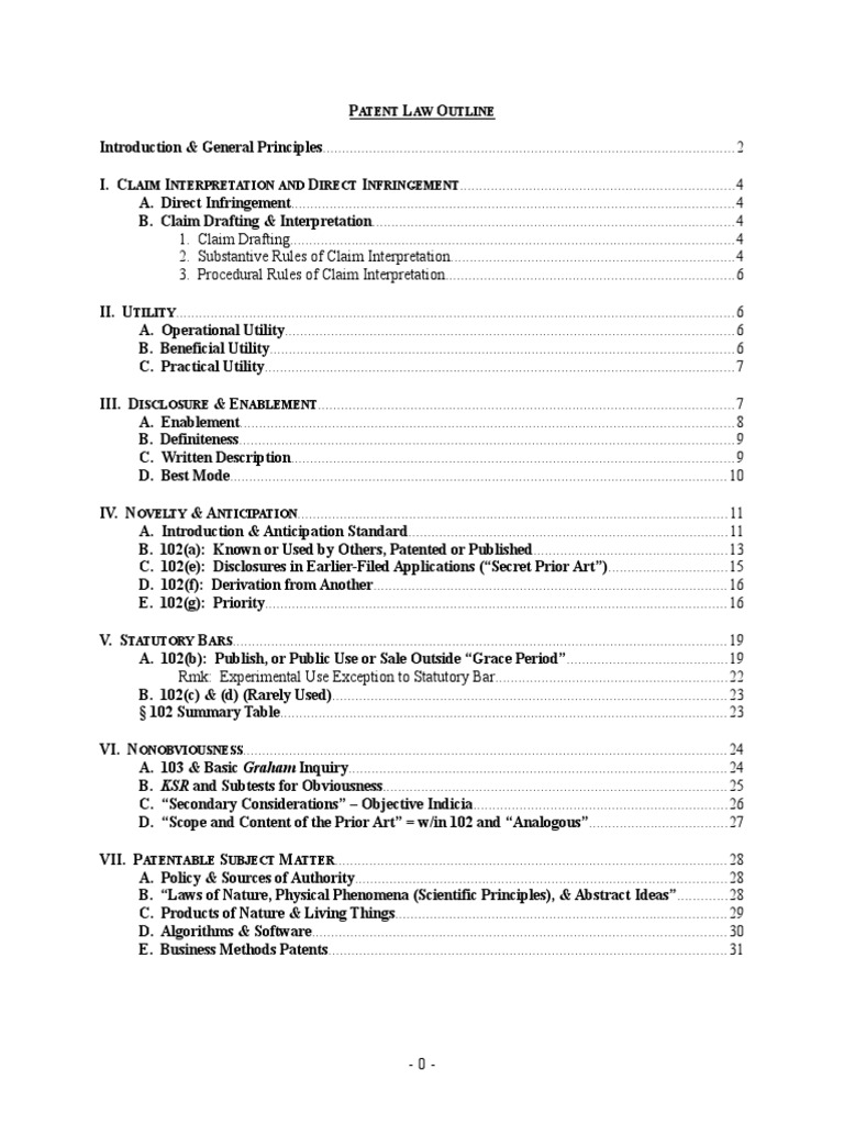 Picture of Patent Law - Online Outline | PDF | Patent Claim | Prior Art