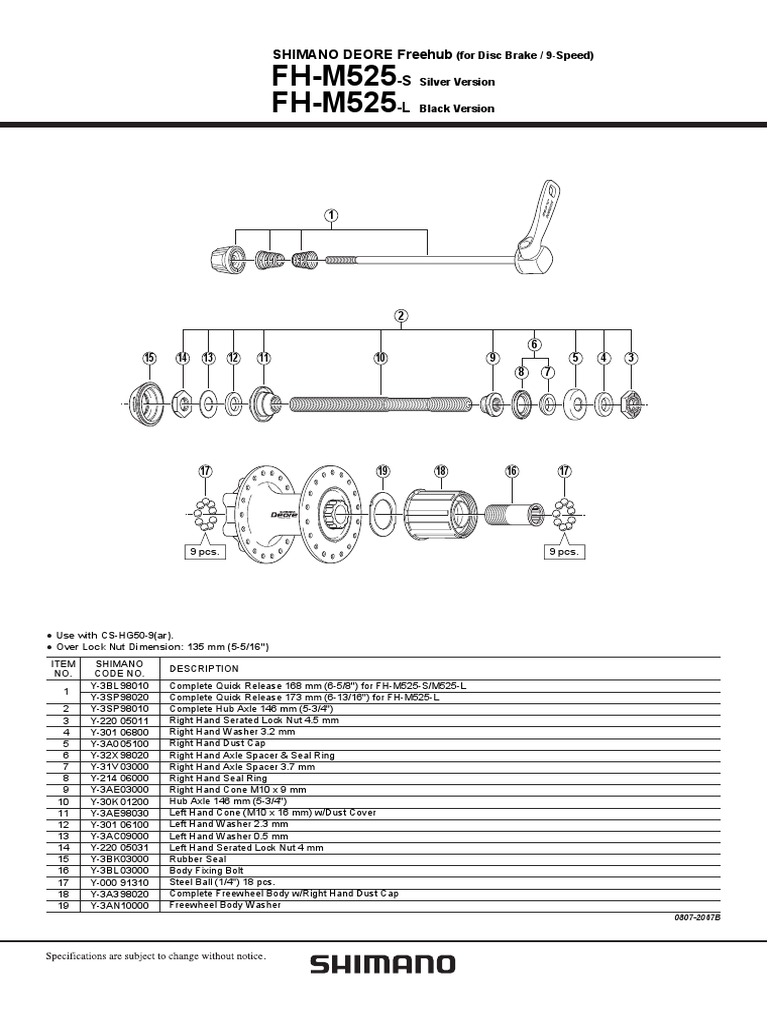 Shimano FH-M525 Freehub Parts Guide | PDF | Washer (Hardware