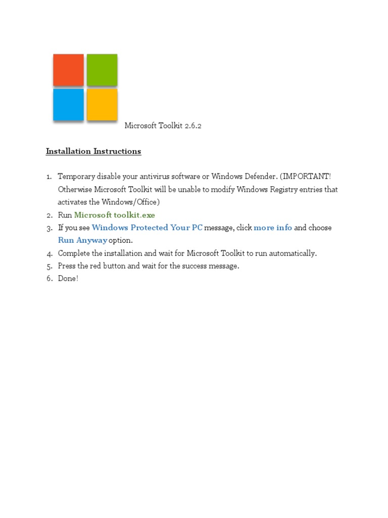 Installation Instructions Microsoft Toolkit Exe PDF