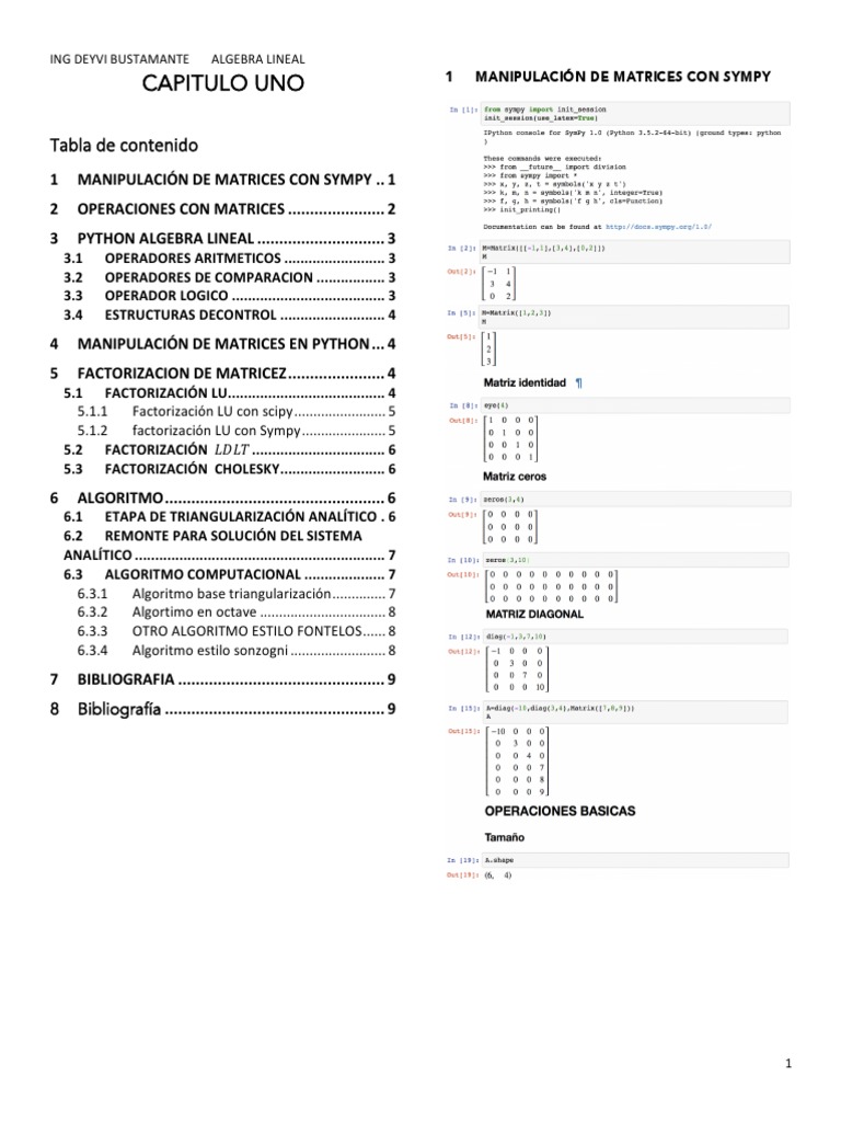 Manipulación de Matrices en Python | PDF | Sistema de ecuaciones ...